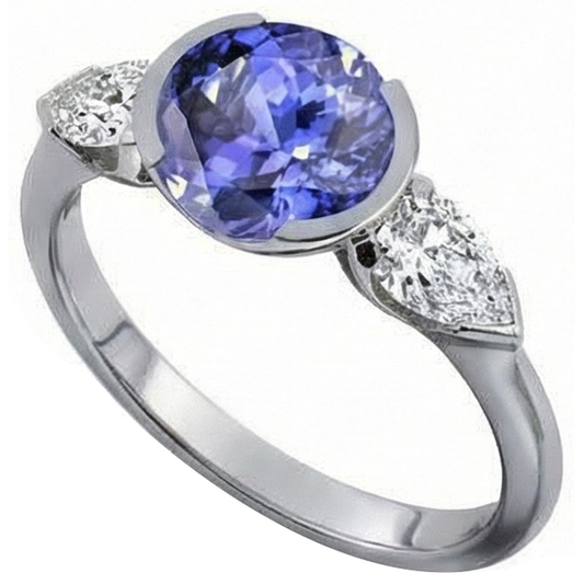 Funkelnder 3-Stein-Ring mit 3 Karat Oval Tansanit und Birnendiamant