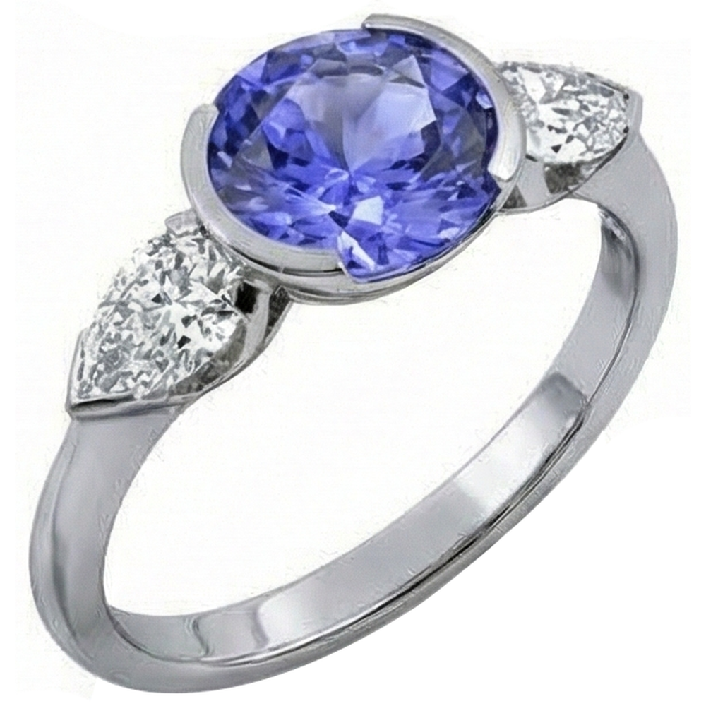 Funkelnder 3-Stein-Ring mit 3 Karat Oval Tansanit und Birnendiamant