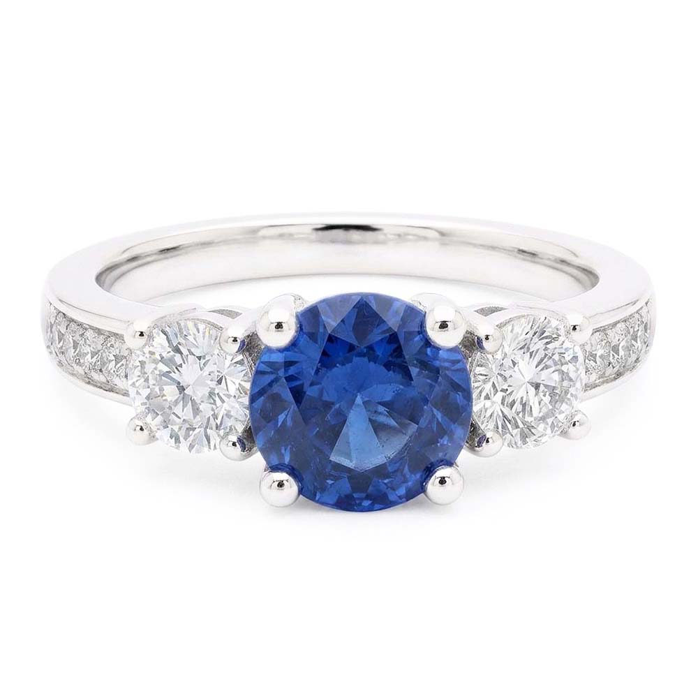Funkelnder Aus der Erde Abgebauter Natürlicher Diamant Ehering Rund Ceylon Blauer Saphir 2,50 Karat