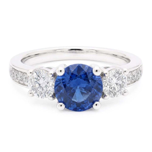 Funkelnder Aus der Erde Abgebauter Natürlicher Diamant Ehering Rund Ceylon Blauer Saphir 2,50 Karat