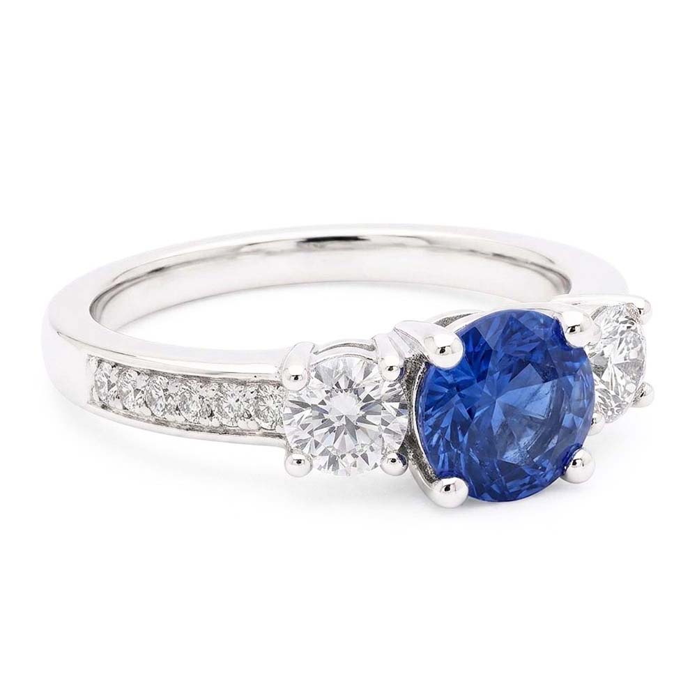 Funkelnder Aus der Erde Abgebauter Natürlicher Diamant Ehering Rund Ceylon Blauer Saphir 2,50 Karat