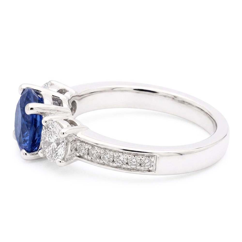 Funkelnder Aus der Erde Abgebauter Natürlicher Diamant Ehering Rund Ceylon Blauer Saphir 2,50 Karat