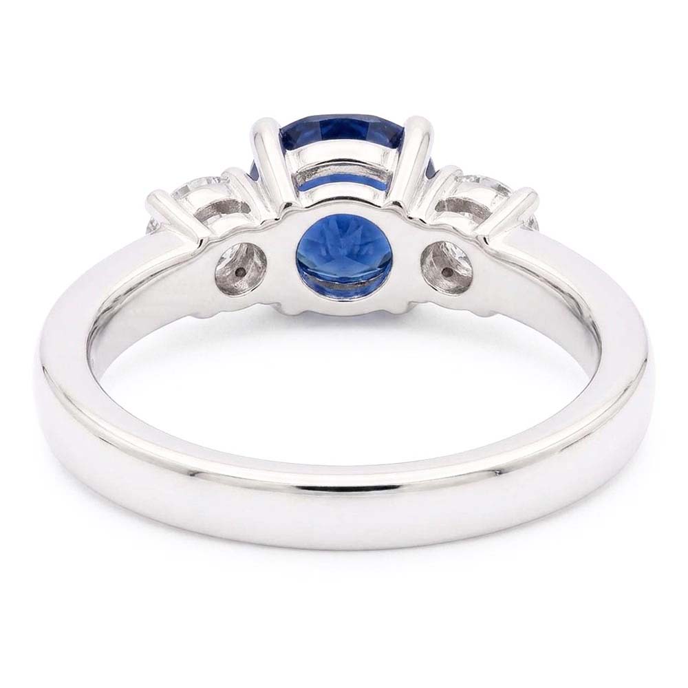 Funkelnder Aus der Erde Abgebauter Natürlicher Diamant Ehering Rund Ceylon Blauer Saphir 2,50 Karat