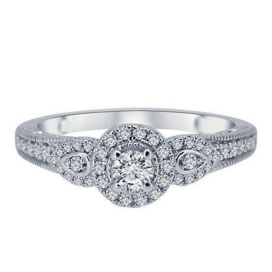 Funkelnder Echt Aus der Erde Abgebauter Natürlicher Diamanten Halo-Ring im antiken Stil mit Akzenten 2.50 Ct WG 14K