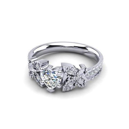 Funkelnder Echt Diamantring 1,75 Karat Herz und Weißgold im Rundschliff 14K