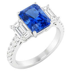 Funkelnder Natürlicher Diamant ( nicht im Labor gezüchtet ) Blauer Saphir Ring 3,50 Karat Runde Smaragdsteine
