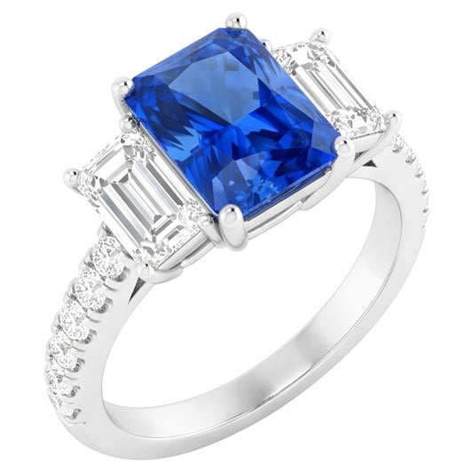 Funkelnder Natürlicher Diamant ( nicht im Labor gezüchtet ) Blauer Saphir Ring 3,50 Karat Runde Smaragdsteine