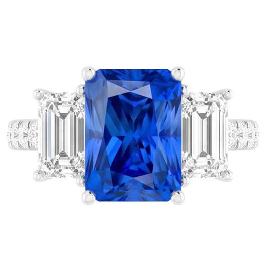 Funkelnder Natürlicher Diamant ( nicht im Labor gezüchtet ) Blauer Saphir Ring 3,50 Karat Runde Smaragdsteine