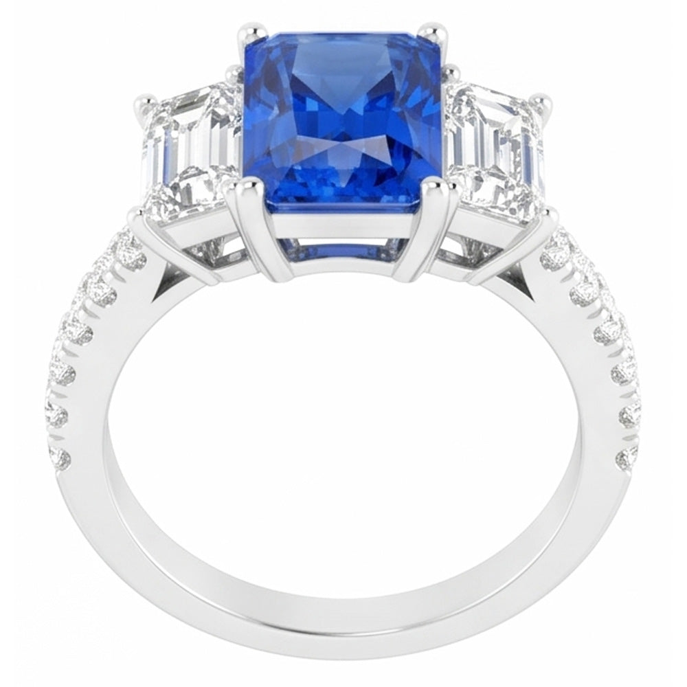 Funkelnder Natürlicher Diamant ( nicht im Labor gezüchtet ) Blauer Saphir Ring 3,50 Karat Runde Smaragdsteine