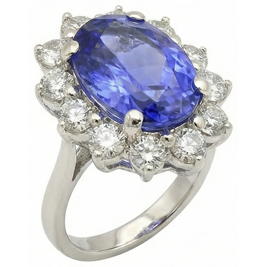Funkelnder Oval Tansanit und Aus der Erde Abgebauter Natürlicher Diamanten Halo Ring 7,50 Karat Schmuck