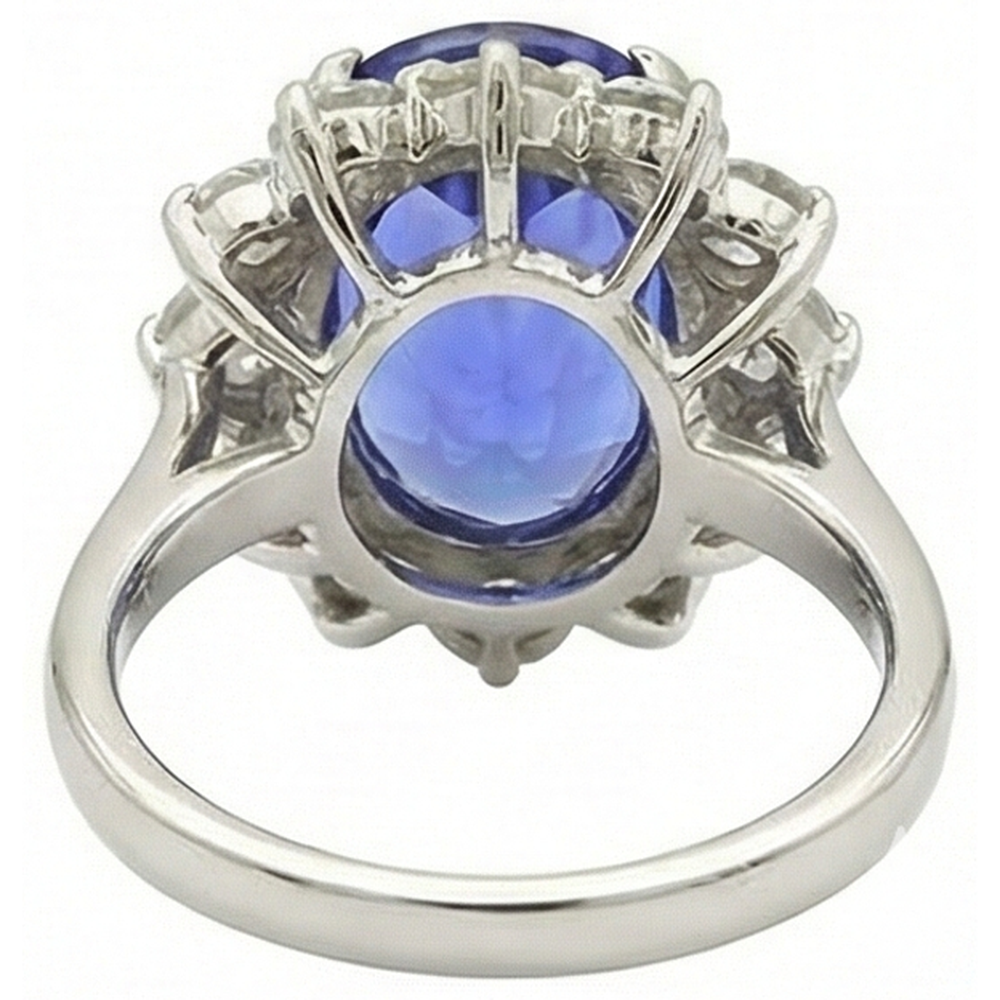 Funkelnder Oval Tansanit und Aus der Erde Abgebauter Natürlicher Diamanten Halo Ring 7,50 Karat Schmuck