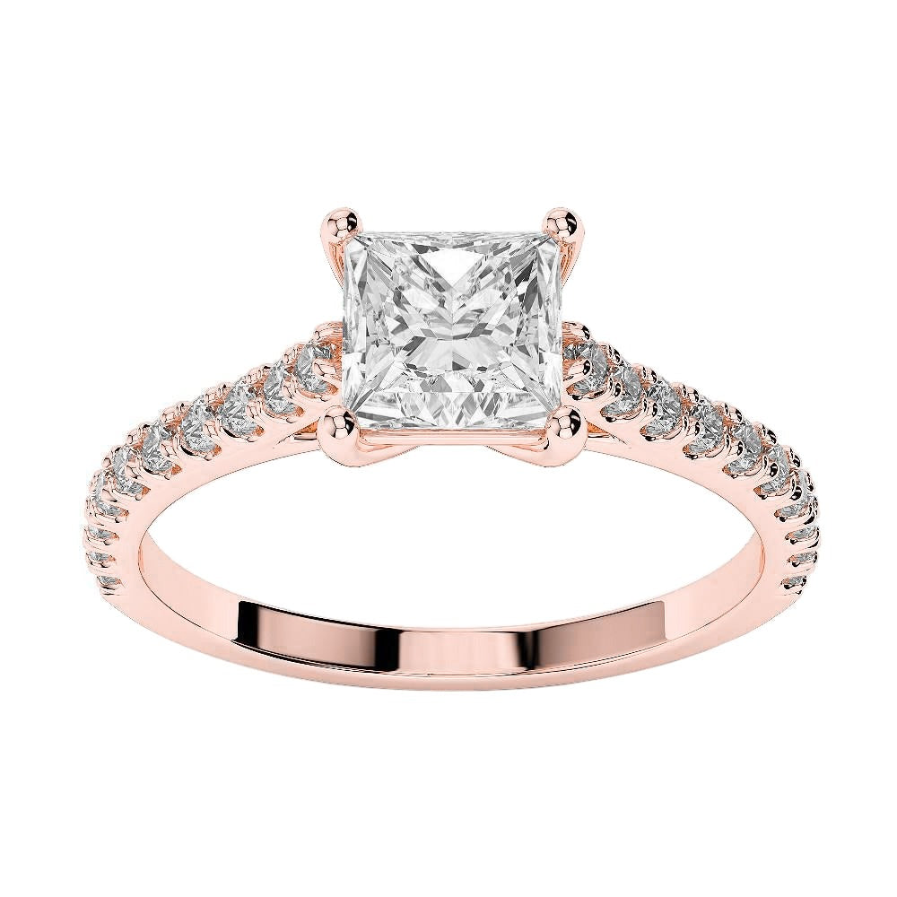 Funkelnder Princess Cut Verlobungsring mit 3,10 Karat Echt Diamanten Roségold