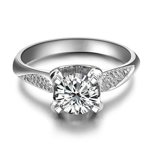 Funkelnder Solitär mit Akzent 2,70 ct Natürliche Diamanten Ring Weißgold 14K