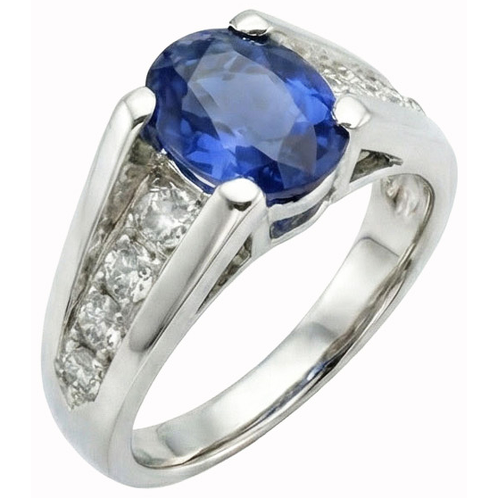 Funkelnder ovaler Ceylon-Saphir-Aus der Erde Abgebauter Natürlicher Diamant-Ring 2.10 Karat Weißgold