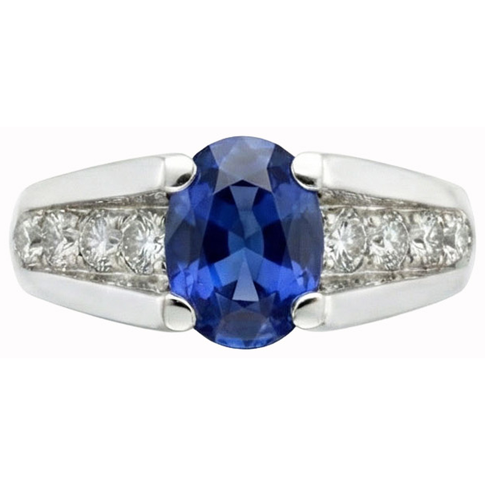 Funkelnder ovaler Ceylon-Saphir-Aus der Erde Abgebauter Natürlicher Diamant-Ring 2.10 Karat Weißgold