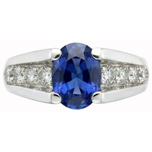 Funkelnder ovaler Ceylon-Saphir-Aus der Erde Abgebauter Natürlicher Diamant-Ring 2.10 Karat Weißgold