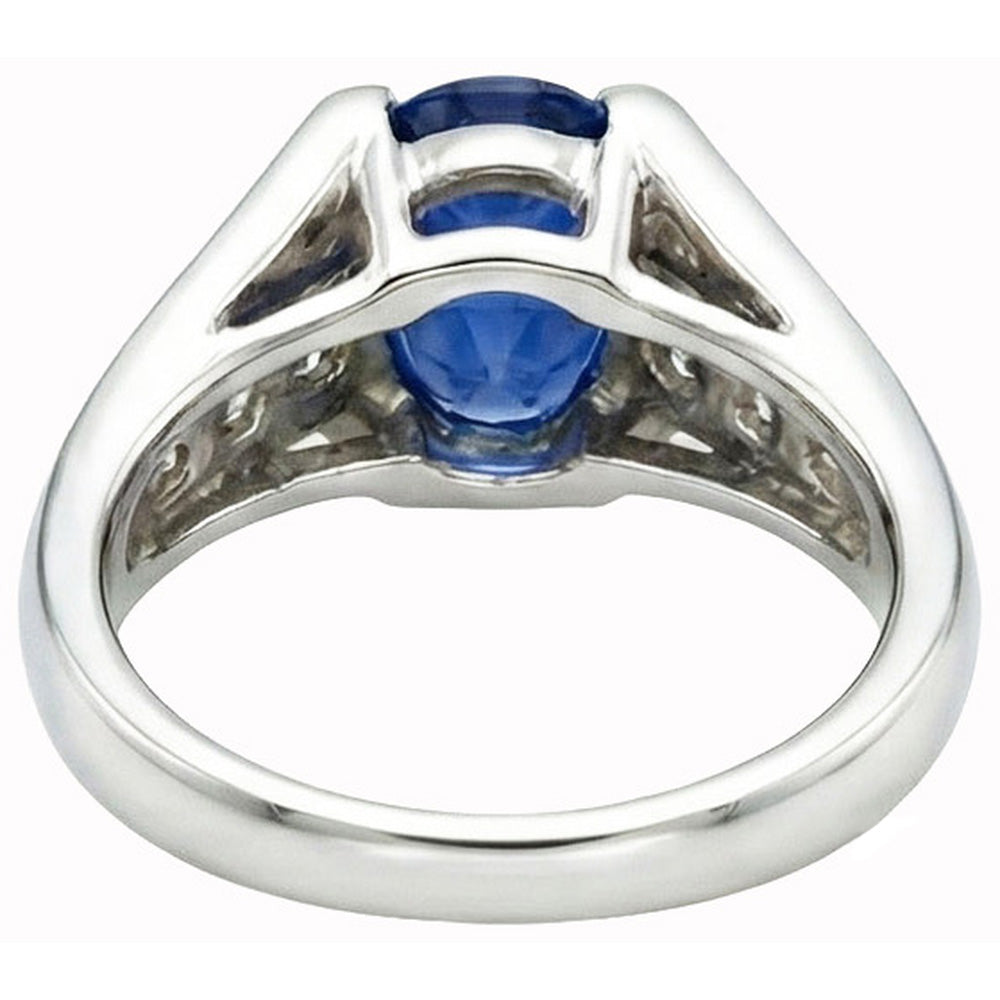 Funkelnder ovaler Ceylon-Saphir-Aus der Erde Abgebauter Natürlicher Diamant-Ring 2.10 Karat Weißgold