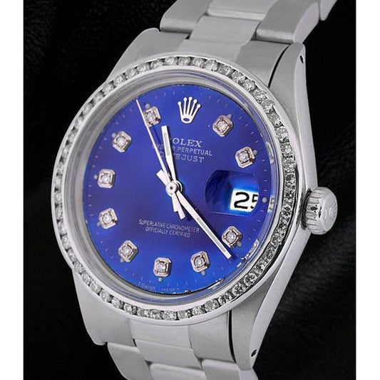 Funkelndes blaues Diamant-Zifferblatt mit Lünette Datejust Rolex Herrenuhr Edelstahl SCHNELLES EINSTELLEN1