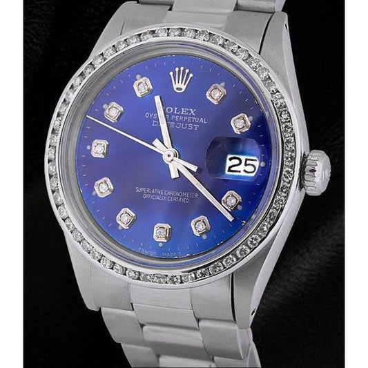 Funkelndes blaues Diamant-Zifferblatt mit Lünette Datejust Rolex Herrenuhr Edelstahl SCHNELLES EINSTELLEN