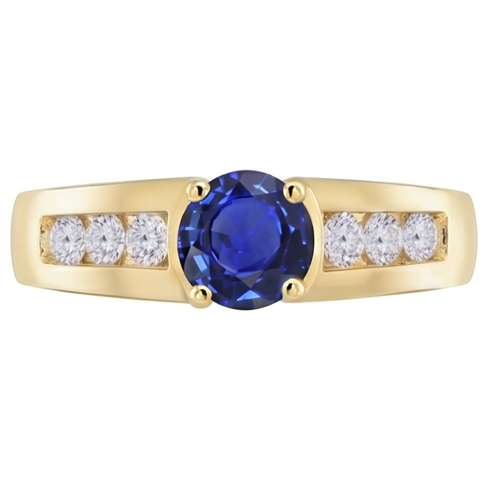 Gelb Gold Aus der Erde Abgebauter Natürlicher Diamant Jubiläum Ring Tief Blauer Saphir 1,75 Karat