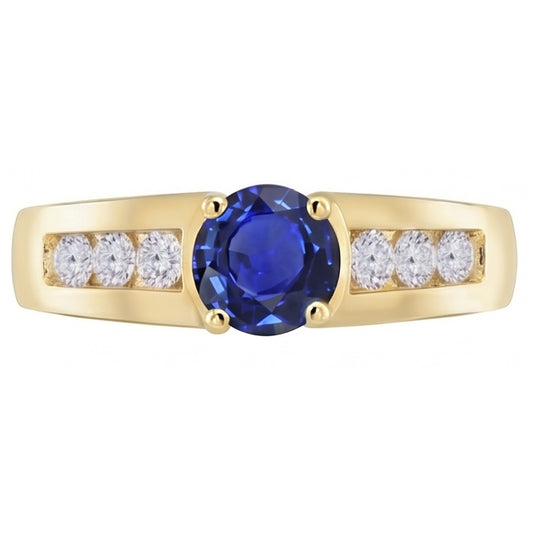 Gelb Gold Aus der Erde Abgebauter Natürlicher Diamant Jubiläum Ring Tief Blauer Saphir 1,75 Karat