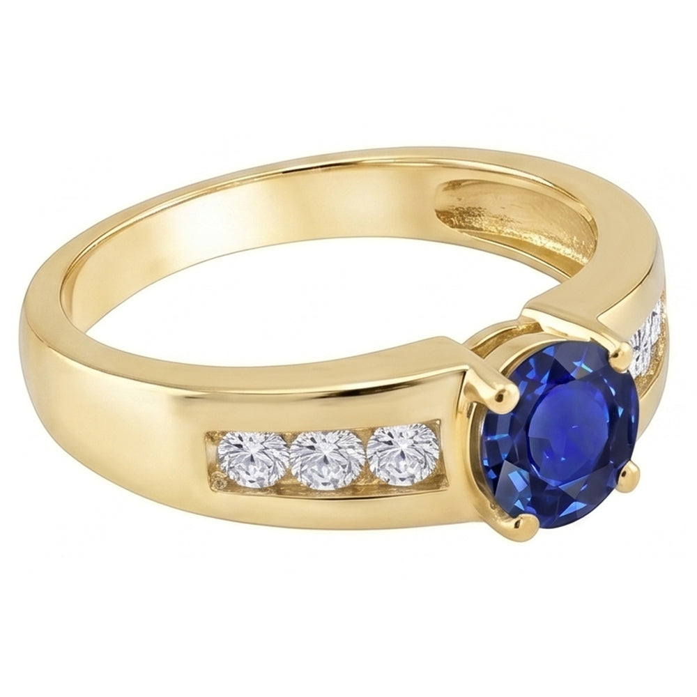 Gelb Gold Aus der Erde Abgebauter Natürlicher Diamant Jubiläum Ring Tief Blauer Saphir 1,75 Karat