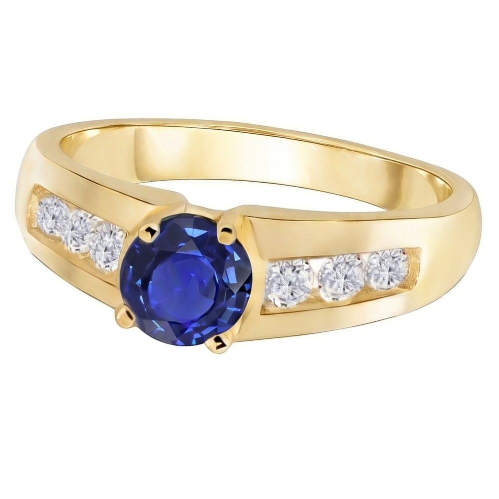 Gelb Gold Aus der Erde Abgebauter Natürlicher Diamant Jubiläum Ring Tief Blauer Saphir 1,75 Karat