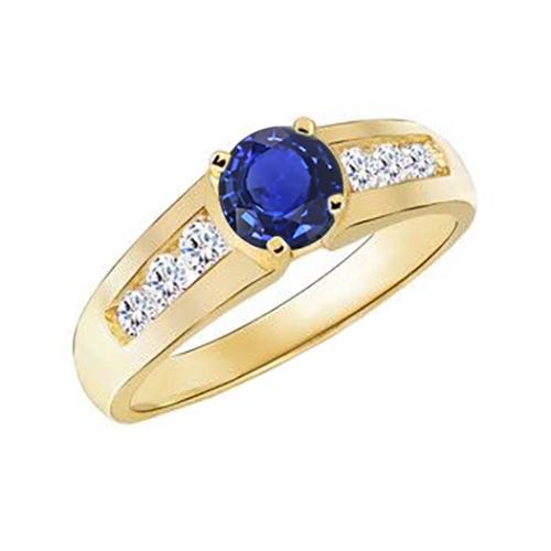 Gelb Gold Diamant Jubiläum Ring Tief Blauer Saphir 1,75 Karat