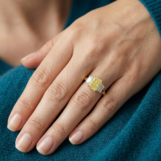 Gelber Kanarienvogel-Diamant Edelstein-Ring – Radiant-Schliff