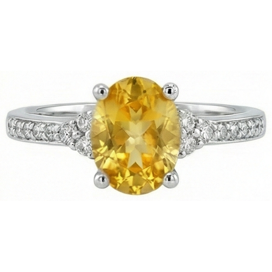 Gelber Saphir und Aus der Erde Abgebauter Natürlicher Diamanten 3,50 ct Ehering Weißgold 14K