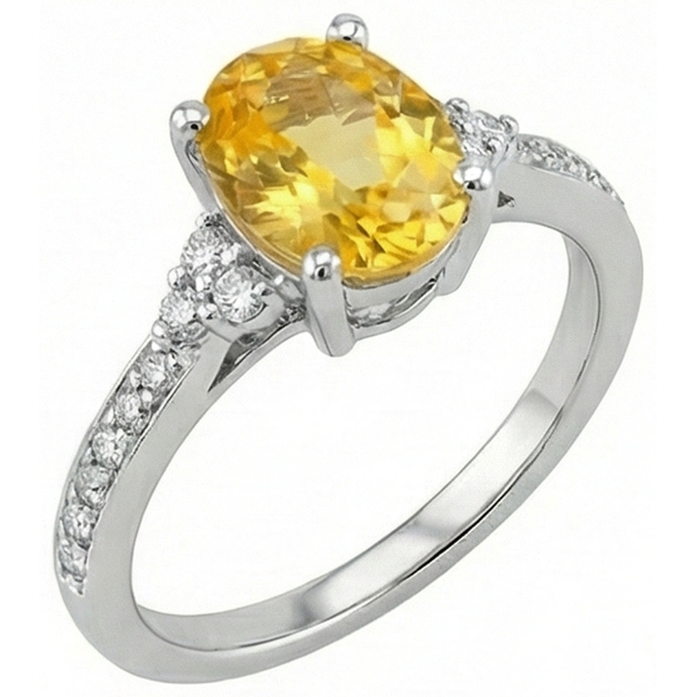 Gelber Saphir und Aus der Erde Abgebauter Natürlicher Diamanten 3,50 ct Ehering Weißgold 14K