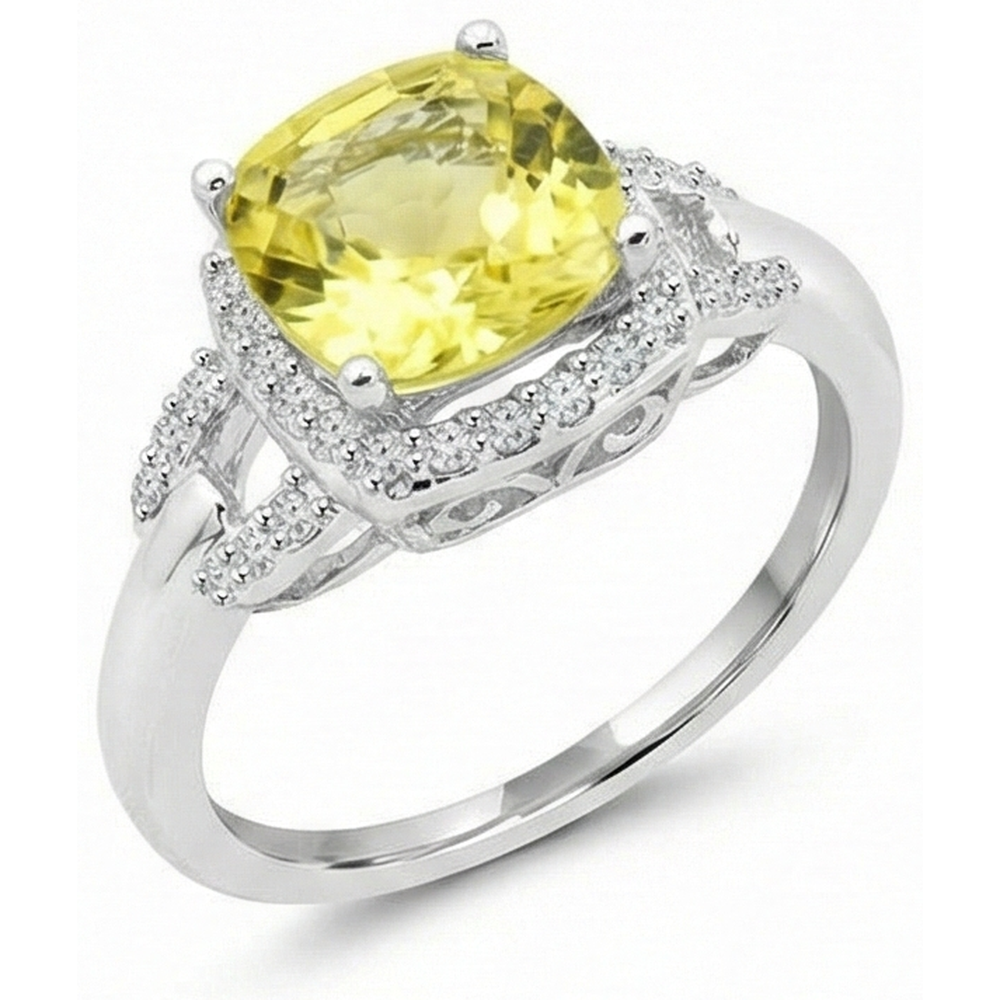 Gelber Saphir und Aus der Erde Abgebauter Natürlicher Diamanten 4 Karat Ring Weißgold 14K