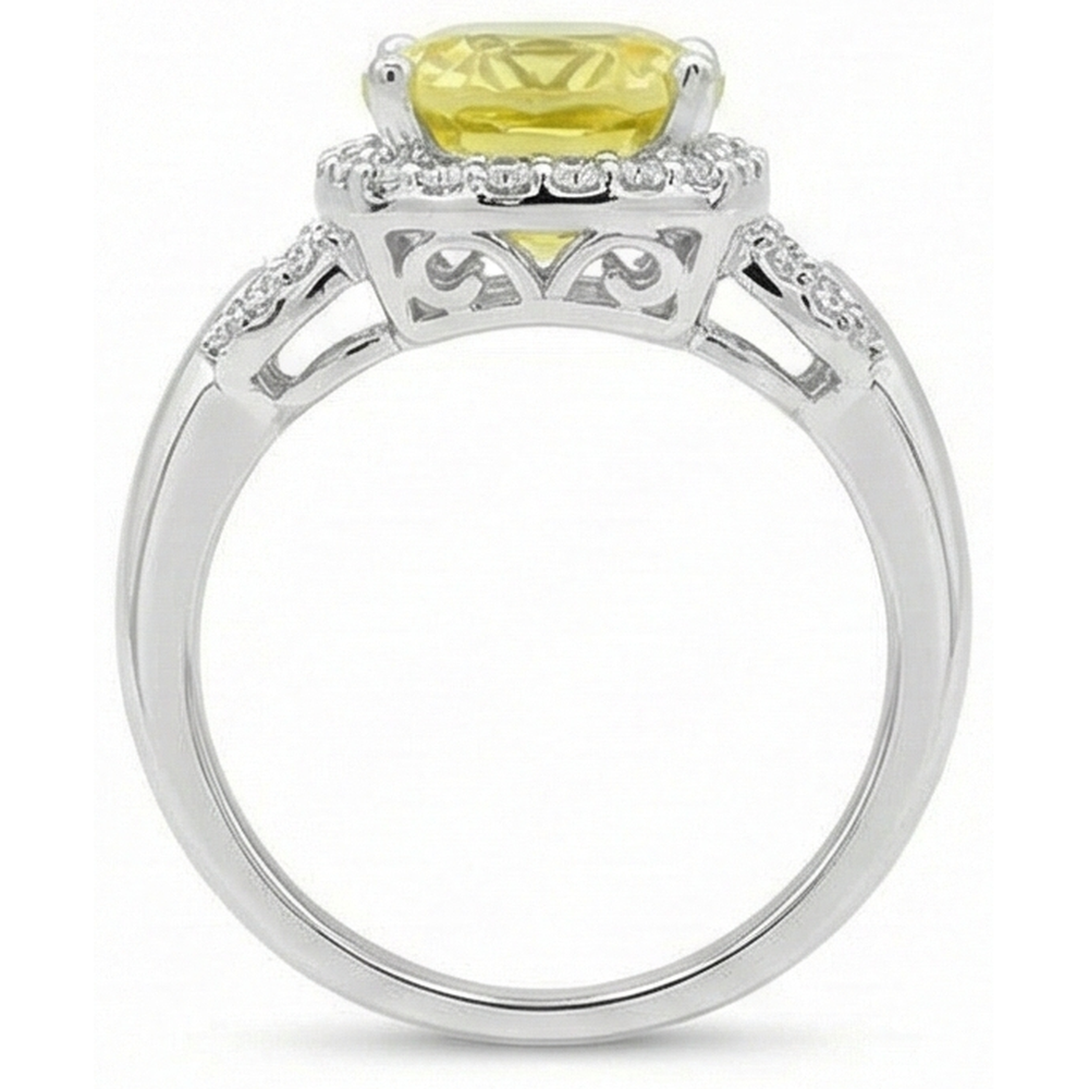 Gelber Saphir und Aus der Erde Abgebauter Natürlicher Diamanten 4 Karat Ring Weißgold 14K