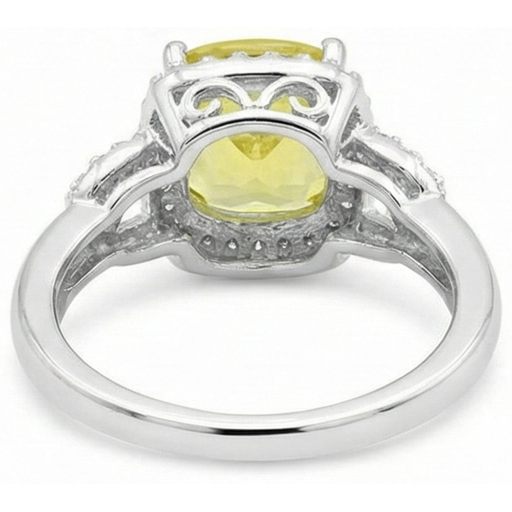 Gelber Saphir und Aus der Erde Abgebauter Natürlicher Diamanten 4 Karat Ring Weißgold 14K