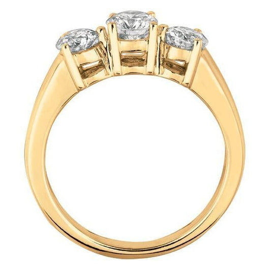 Gelbgold 1,75 Karat Echt Diamant 3 Steine Jubiläumsring Schmuck