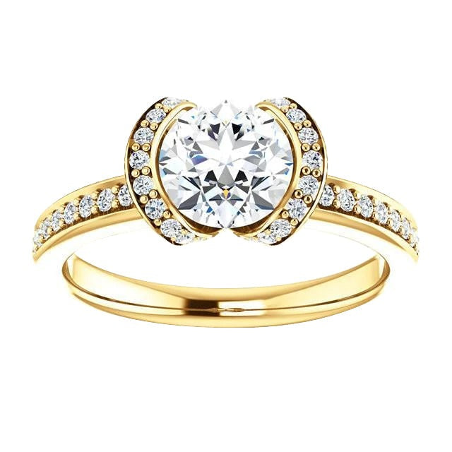 Gelbgold 1,86 Karat runder Echt Diamant-Solitär mit Akzenten Fancy Ring