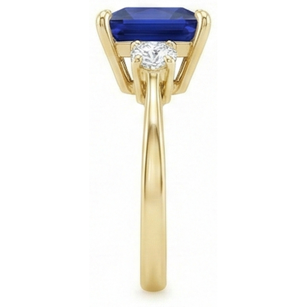 Gelbgold 3 Steine Ring Prinzessin Blauer Saphir & Aus der Erde Abgebauter Natürlicher Diamanten 5,25 Karat