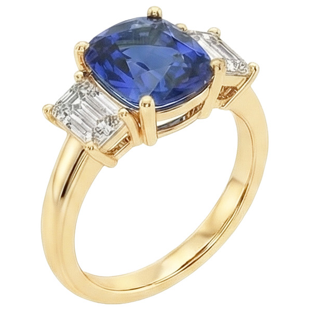 echter cushion diamant 9Karat ring Seitenansicht