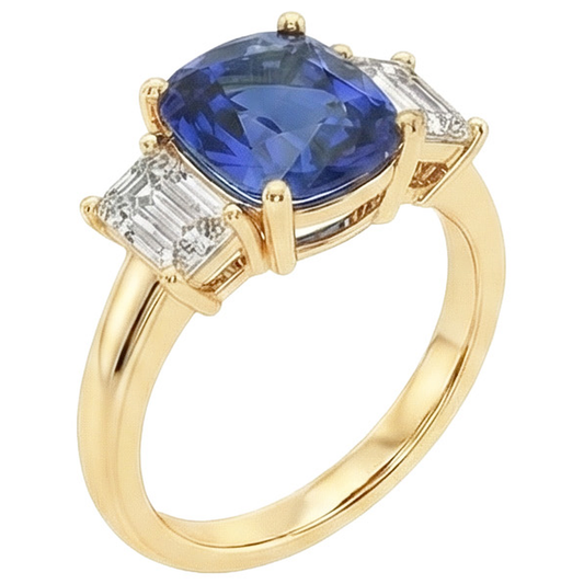 echter cushion diamant 9Karat ring Seitenansicht