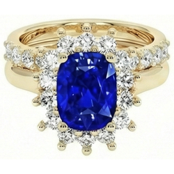 Gelbgold-Ceylon-Saphir-Ring mit Aus der Erde Abgebauter Natürlicher Diamantakzenten 7,50 Karat
