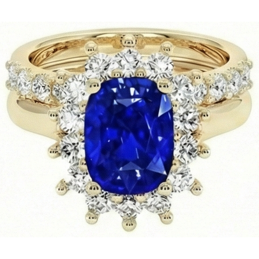 Gelbgold-Ceylon-Saphir-Ring mit Aus der Erde Abgebauter Natürlicher Diamantakzenten 7,50 Karat