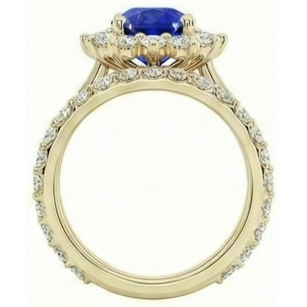 Gelbgold-Ceylon-Saphir-Ring mit Aus der Erde Abgebauter Natürlicher Diamantakzenten 7,50 Karat