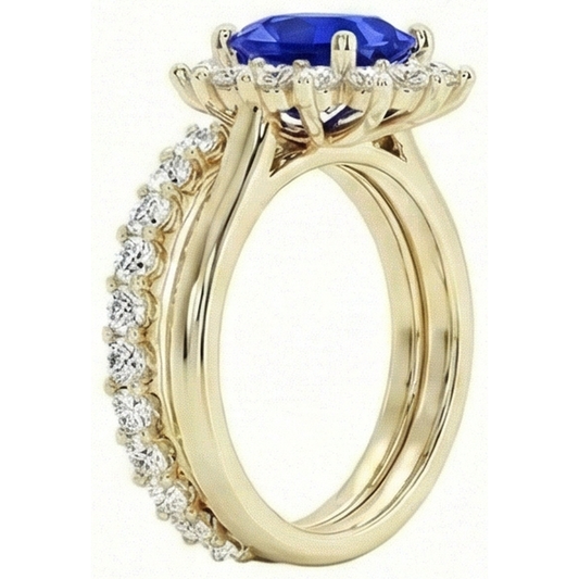 Gelbgold-Ceylon-Saphir-Ring mit Aus der Erde Abgebauter Natürlicher Diamantakzenten 7,50 Karat