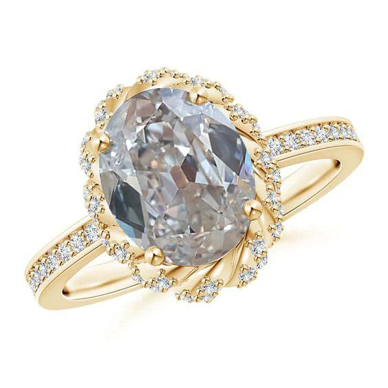 Gelbgold Halo Echt Diamant Ovaler Verlobungsring im alten Minenschliff 4,75 Karat