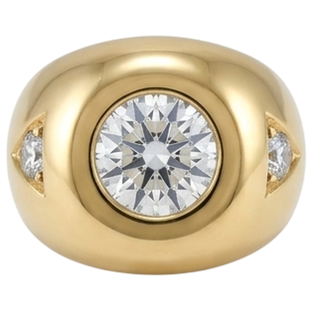 Gelbgold Herrenring Altschliff Runde Aus der Erde Abgebauter Natürlicher Diamanten Drei Steine 2,25 Karat
