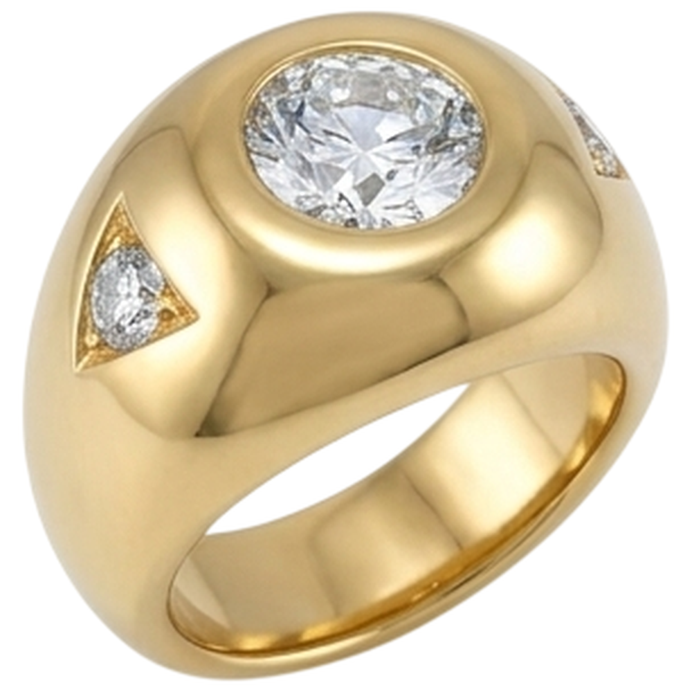 Gelbgold Herrenring Altschliff Runde Aus der Erde Abgebauter Natürlicher Diamanten Drei Steine 2,25 Karat