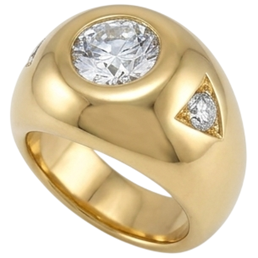Gelbgold Herrenring Altschliff Runde Aus der Erde Abgebauter Natürlicher Diamanten Drei Steine 2,25 Karat