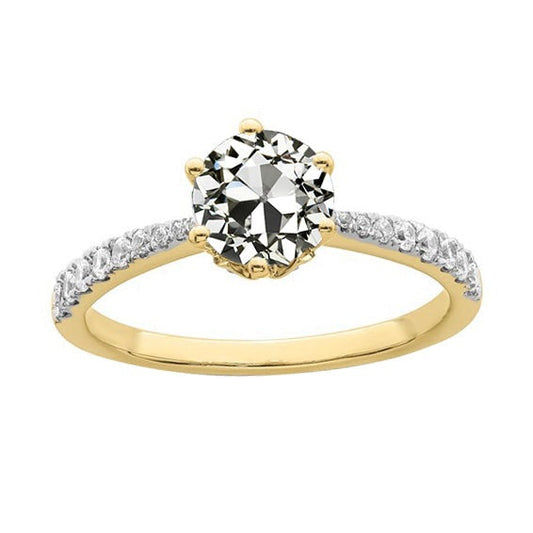 Gelbgold Runder Altschliff Echt Diamant Damenring Krappen Set 2.75 Karat