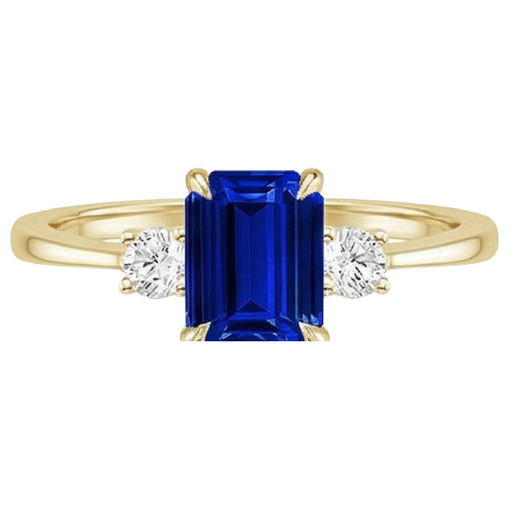 Gelbgold Smaragd 3 Steine Ring Blauer Saphir & Aus der Erde Abgebauter Natürlicher Diamant 3,50 Karat