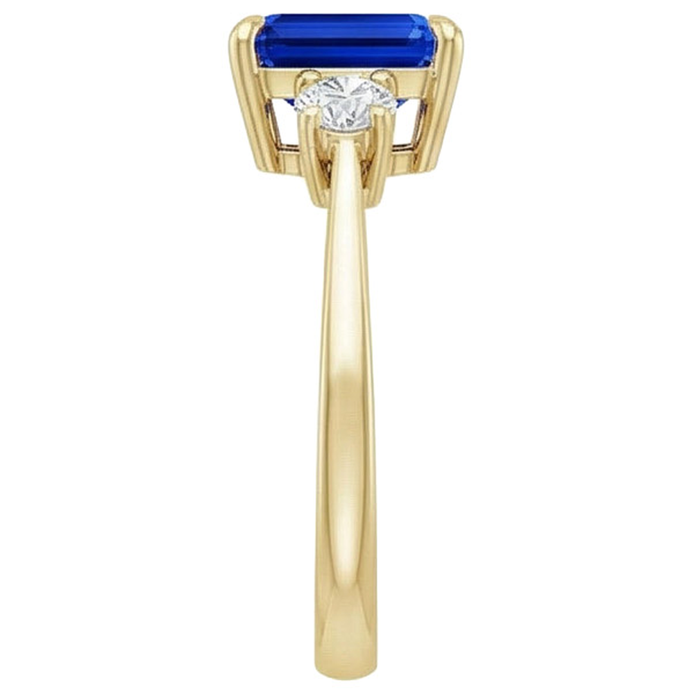 Gelbgold Smaragd 3 Steine Ring Blauer Saphir & Aus der Erde Abgebauter Natürlicher Diamant 3,50 Karat